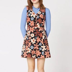 Modcloth Princess Highway 60's Daisy Floral Corduroy Pinafore Dress